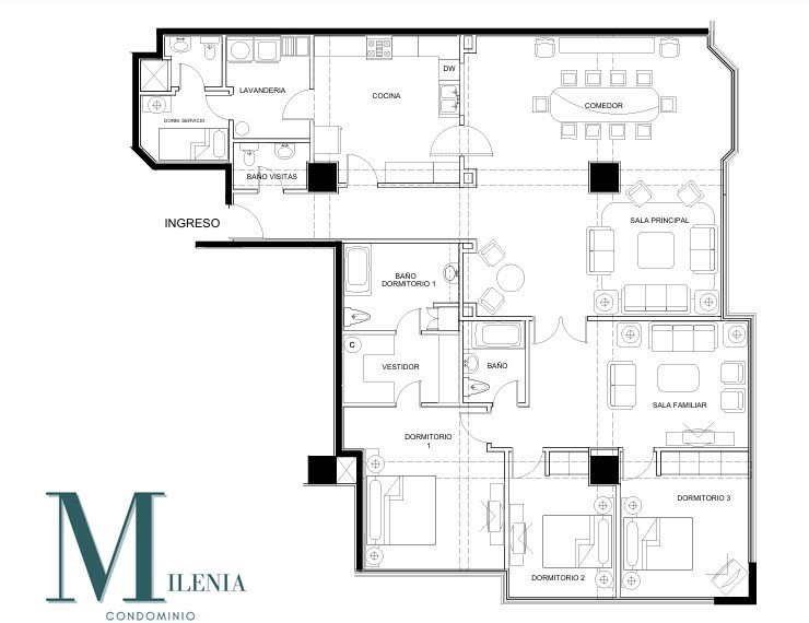 Apartamento con sala familiar en venta 3 habitaciones en z10